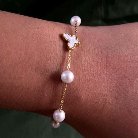 18K Gold Plated Pearl Butterfly Charm Bracelet